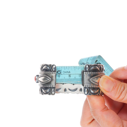 6.7" Ray Delgarito Navajo heavy repousse Mediterranean coral cuff bracelet