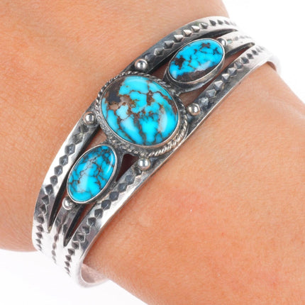 6.1" 1930's Navajo ingot silver/nice turquoise cuff bracelet