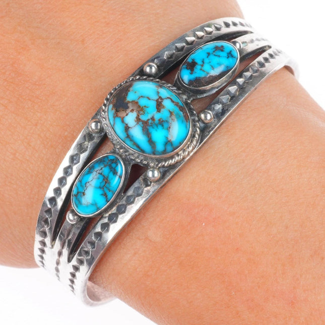 6.1" 1930's Navajo ingot silver/nice turquoise cuff bracelet