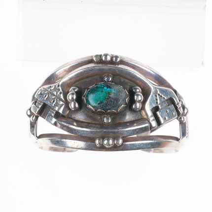 6.25" Vintage Navajo sterling silver Yei cuff bracelet with nice turquoise