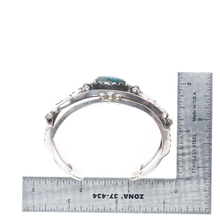 6.25" Vintage Navajo sterling silver Yei cuff bracelet with nice turquoise