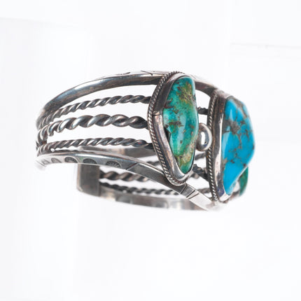 6.4" 1940's vintage Navajo sterling silver 3 stone twisted wire cuff bracelet