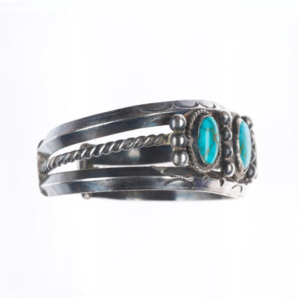 6.1" 30's-40's Navajo Blue Gem turquoise sterling silver carinated cuff bracelet
