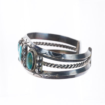 6.1" 30's-40's Navajo Blue Gem turquoise sterling silver carinated cuff bracelet