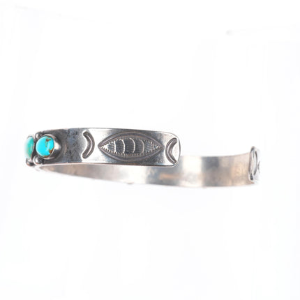 6.7" c1930's Navajo sterling silver turquoise row cuff bracelet stamped sides