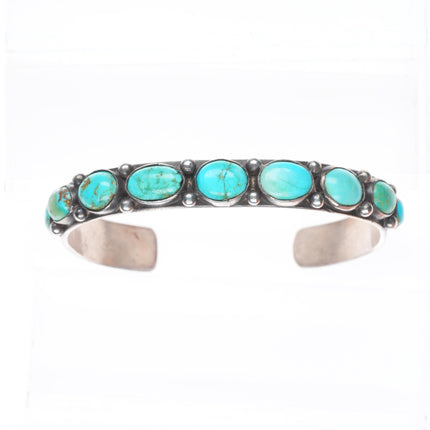 6.7" c1930's Navajo sterling silver turquoise row cuff bracelet stamped sides