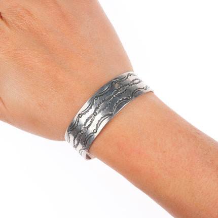 6.1" 20's-30's Navajo ingot silver hand stamped band cuff bracelet