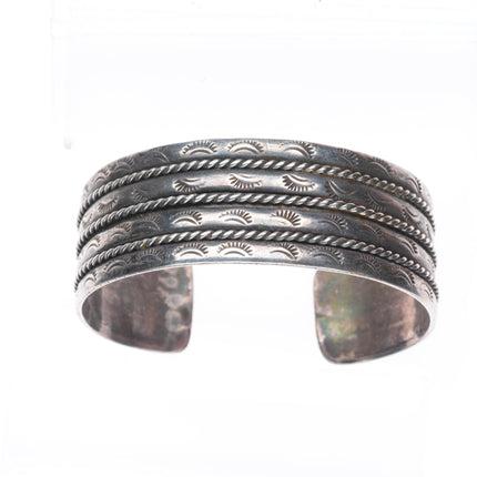 6.6" vintage Navajo sterling silver stacked/twisted wire stamped cuff bracelet