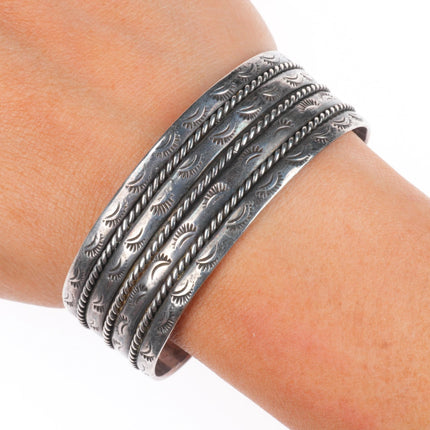 6.6" vintage Navajo sterling silver stacked/twisted wire stamped cuff bracelet