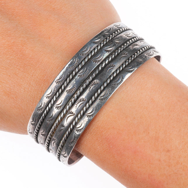 6.6" vintage Navajo sterling silver stacked/twisted wire stamped cuff bracelet