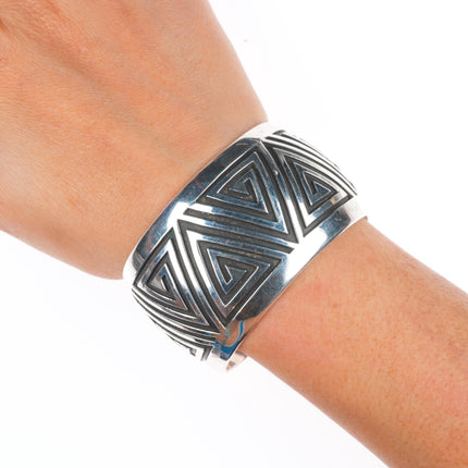 6.3" Vintage Rosco Scott Navajo sterling silver domed cuff bracelet