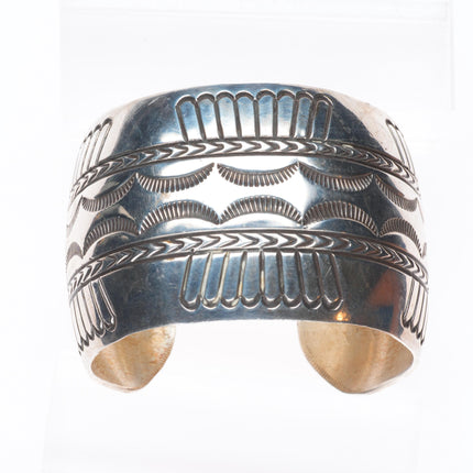 7.3" Loren Begay Navajo wide sterling silver hand stamped cuff bracelet