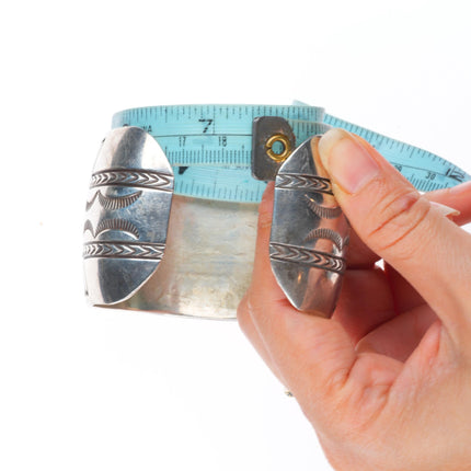 7.3" Loren Begay Navajo wide sterling silver hand stamped cuff bracelet