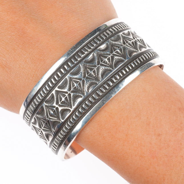 6.5" Freddie Maloney Navajo deep stamped sterling silver heavy cuff bracelet