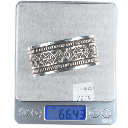 6.5" Freddie Maloney Navajo deep stamped sterling silver heavy cuff bracelet