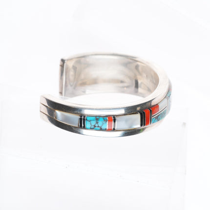 6.1" Sylvia Chee Navajo sterling silver, turquoise, coral, shell cuff bracelet