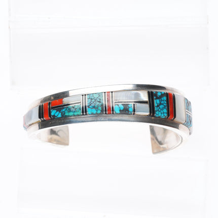 6.1" Sylvia Chee Navajo sterling silver, turquoise, coral, shell cuff bracelet