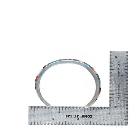 6.1" Sylvia Chee Navajo sterling silver, turquoise, coral, shell cuff bracelet