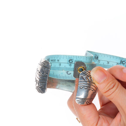 6" JVB Navajo sterling silver chip inlay turquoise Peyote Bird cuff bracelet