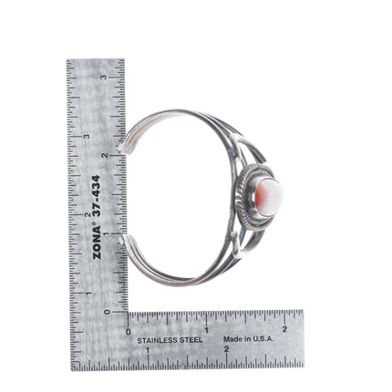 6" Vintage Navajo sterling silver petrified wood cuff bracelet