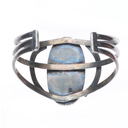 6" Vintage Navajo sterling silver petrified wood cuff bracelet