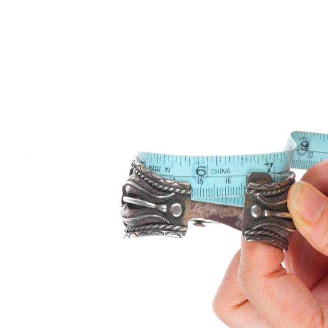 6.5" Vintage KM Navajo sterling silver turquoise/coral watch cuff bracelet