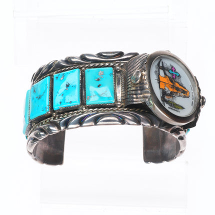 7.6" Ben Touchine vintage Navajo sterling silver turquoise watch cuff bracelet