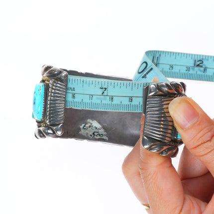7.6" Ben Touchine vintage Navajo sterling silver turquoise watch cuff bracelet