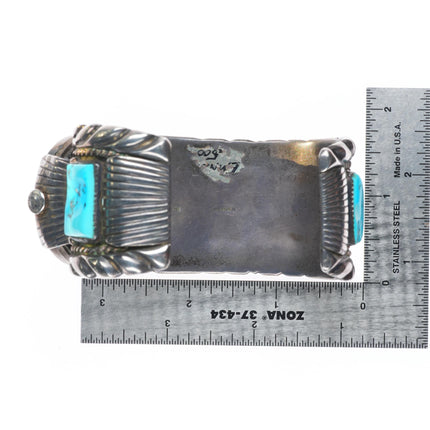 7.6" Ben Touchine vintage Navajo sterling silver turquoise watch cuff bracelet