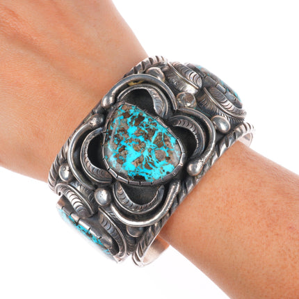 7.7" Jane Popovitch Navajo Blue Diamond Turquoise sterling silver cuff bracelet