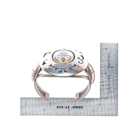 6" Mary Morgan Navajo sterling silver intarsia shell inlay cuff bracelet