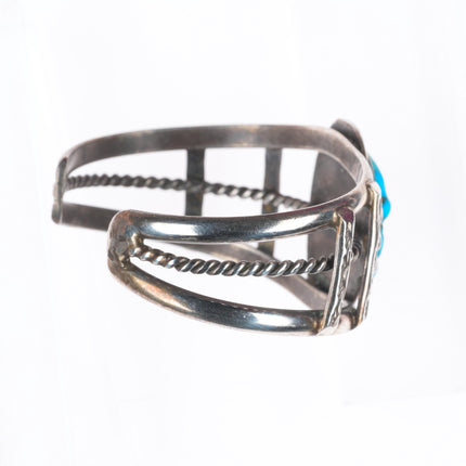 6" Vintage Navajo sterling silver Kingman turquoise twisted wire cuff bracelet