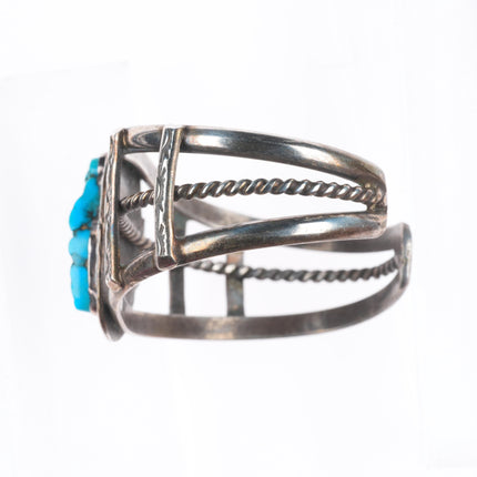6" Vintage Navajo sterling silver Kingman turquoise twisted wire cuff bracelet