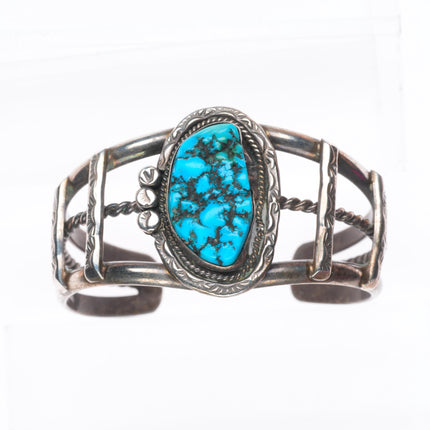 6" Vintage Navajo sterling silver Kingman turquoise twisted wire cuff bracelet