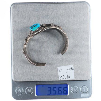 6" Vintage Navajo sterling silver Kingman turquoise twisted wire cuff bracelet