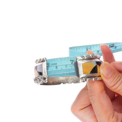 7" Wayne and Virginia Quam Zuni sterling silver intarsia inlay cuff bracelet