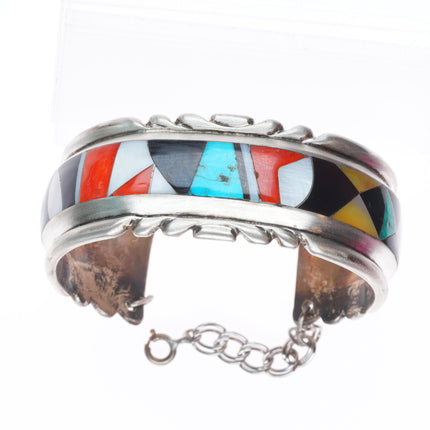 7" Wayne and Virginia Quam Zuni sterling silver intarsia inlay cuff bracelet