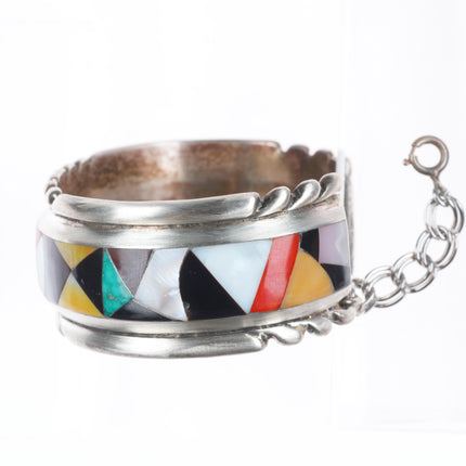 7" Wayne and Virginia Quam Zuni sterling silver intarsia inlay cuff bracelet