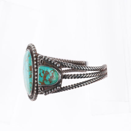 c1930's Navajo sterling silver twisted ingot silver cuff bracelet nice turquoise