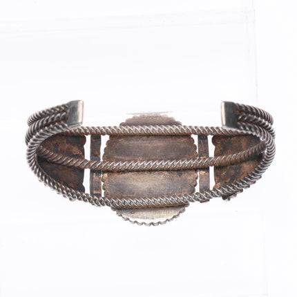 c1930's Navajo sterling silver twisted ingot silver cuff bracelet nice turquoise