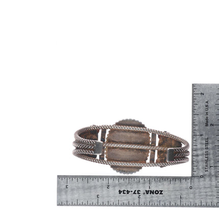 c1930's Navajo sterling silver twisted ingot silver cuff bracelet nice turquoise