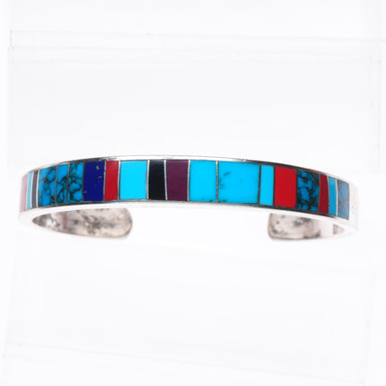 7" Native American sterling silver multi-stone channel inlay cuff bracelet