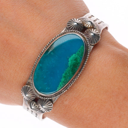 6.1" 30's-40's Navajo Gem Silica sterling silver stamped cuff bracelet