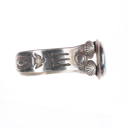 6.1" 30's-40's Navajo Gem Silica sterling silver stamped cuff bracelet