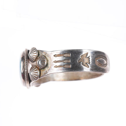 6.1" 30's-40's Navajo Gem Silica sterling silver stamped cuff bracelet