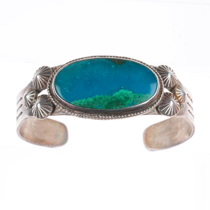 6.1" 30's-40's Navajo Gem Silica sterling silver stamped cuff bracelet