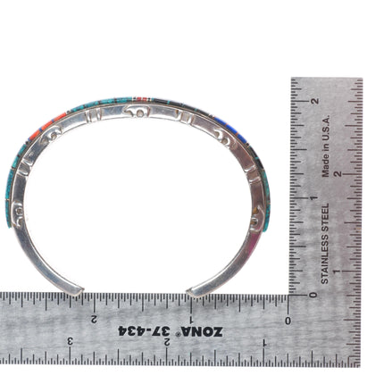 6.4" Tom David Navajo sterling silver channel inlay cuff bracelet web turquoise