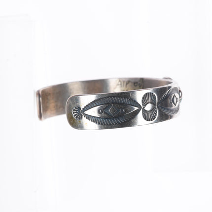 6.6" Robert Chee Navajo deep stamped sterling silver cuff bracelet w/turquoise