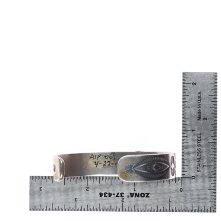 6.6" Robert Chee Navajo deep stamped sterling silver cuff bracelet w/turquoise