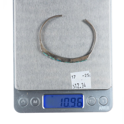 6.2" 40's-50's Zuni carved #8 turquoise sterling silver slim stacker cuff bracelet